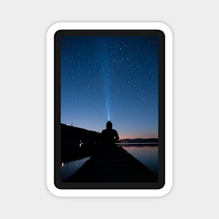 Man Gazing at the Stars by the Lake Magnet