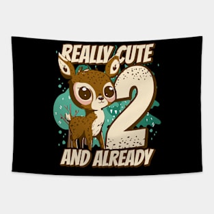 really Cute and already 2 - fawn children birthday Tapestry