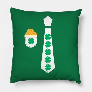 St Patricks Day Tie shamrock tuxedo Suit pocket with St patricks day gold coins Pillow