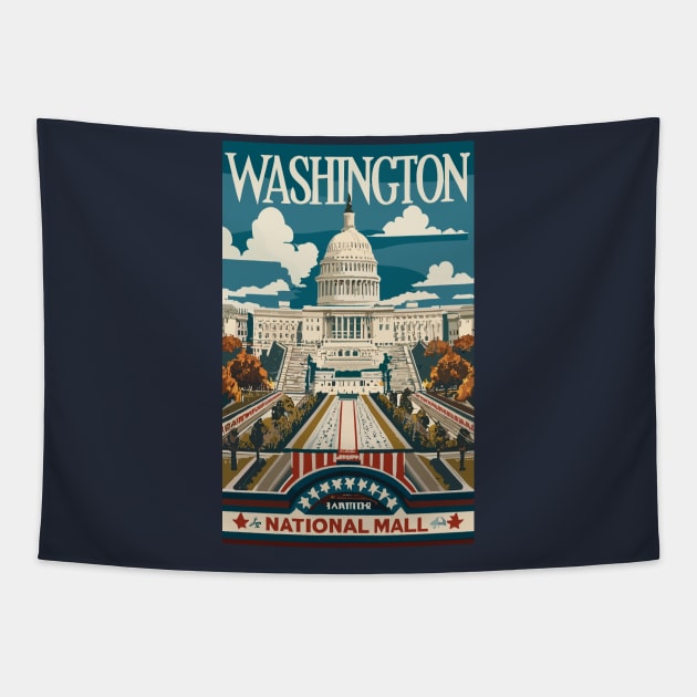 A Vintage Travel Art of Washington DC - US Tapestry by goodoldvintage