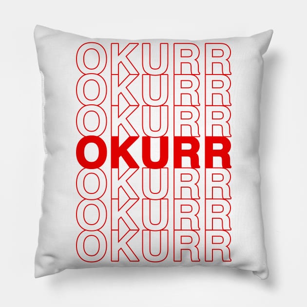 Okurr Repeat Thank You Plastic Bag Style Typography Pillow by graphicbombdesigns