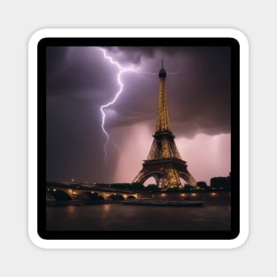 Iconic World Landmarks During A Thinderstorm: Eiffel Tower Paris Magnet