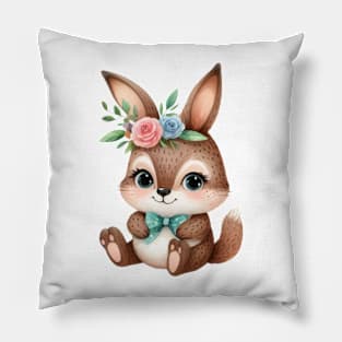 Rabbit with flowers on his head Pillow