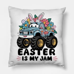 Happy Boys Easter Is My Jam Monster Truck Bunny Kids Women Pillow