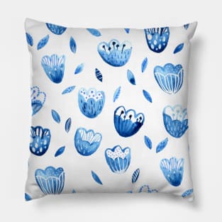 Blue Blossoms Watercolor Painting Pillow