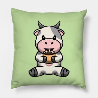 Cute Cow Drinking Hot Chocolate Pillow