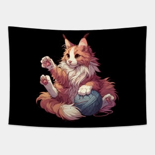 Cat and knitting funny cat with yarn ball Tapestry