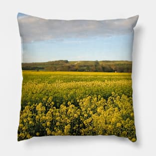 Rapeseed Fields & Hillside During Sunset Pillow