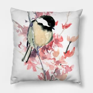 Chickadee and Cherry Blossom Pillow