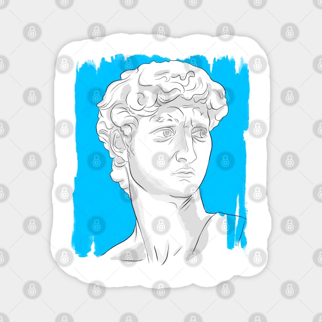 Classical Marble Bust Style Illustration – Blue Background Magnet by denizko
