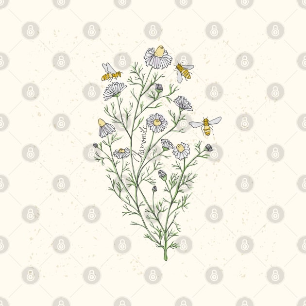 Wildflowers chamomile honey bee by DenesAnnaDesign