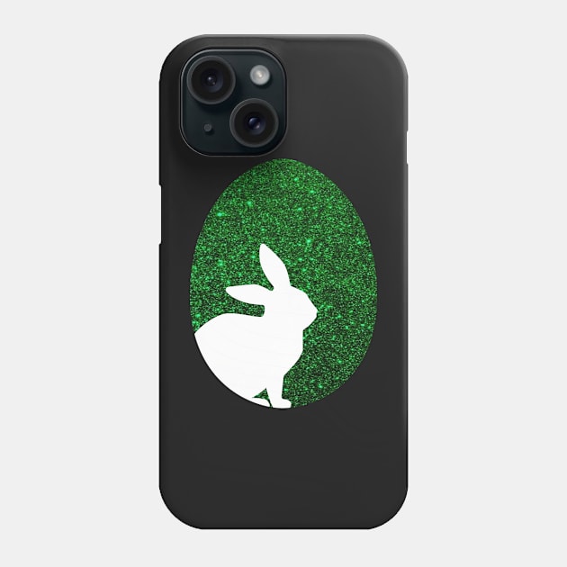 Easter Bunny Silhouette in Green Faux Glitter Easter Egg Phone Case by Felicity-K