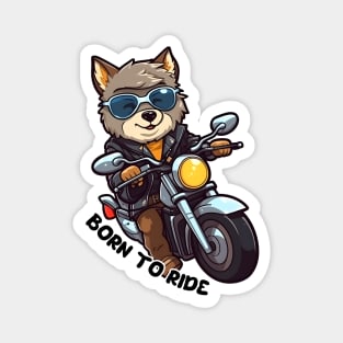 Cartoon Dog Rides Motorcycle to Fun Magnet