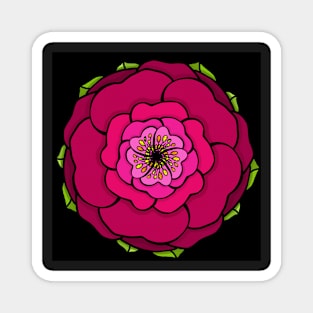 Graphic flower in red-pink tones on black background Magnet