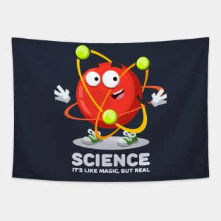 happy atom mascot SCIENCE It's Like Magic, But Real Tapestry