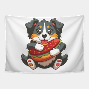 cute dog hugging hotdog Tapestry