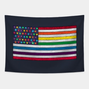 American Pride Flag with rainbow pride colors Tapestry