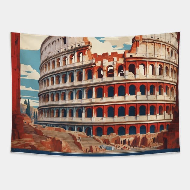 The Roman Colosseum Rome Italy Vintage Tourism Travel Poster Tapestry by TravelersGems