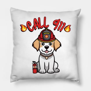 Funny Happy Dog is a firefighter Pillow