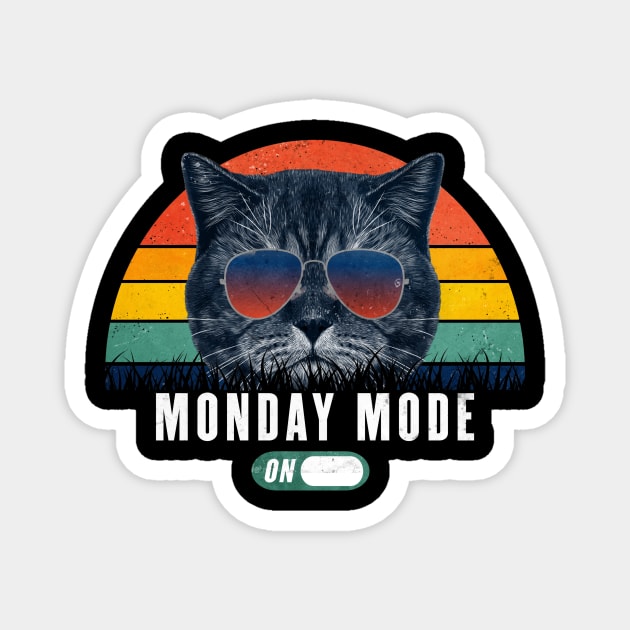 Monday Retro Funny cat Monday mode on 80s after party Gift for Cat Lover Magnet by geekmethat