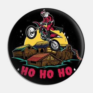 Motocross Santa Claus Making a Bike Jump Pin