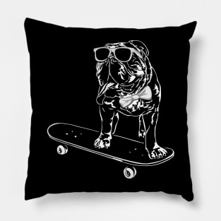 Funny British Bulldog dog English Bulldog skateboarding Pillow