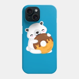 Kawaii Cute White Bear Eating Chocolate Donut Kids design Phone Case