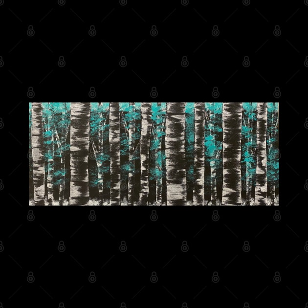 Black and White Birch Trees with Teal Leaves by J&S mason