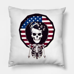 Fun Patriotic Rockabilly Skeleton Pillow