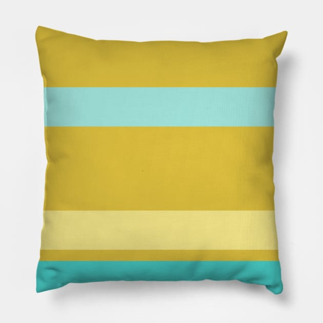 A prodigious variation of Macaroni And Cheese, Medium Turquoise, Pale Turquoise and Dark Cream stripes. Pillow by Sociable Stripes