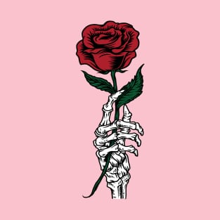 Red Rose Flower Skeleton Hand T-Shirt