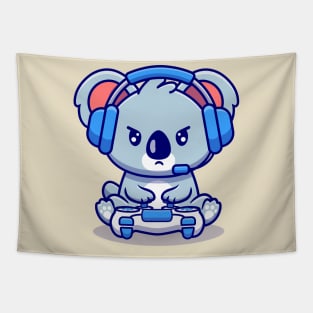 Cute Koala Gaming Cartoon Tapestry