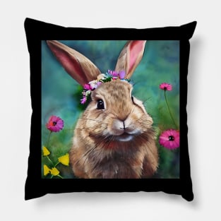 Easter Bunny Flower Crown Painting Pillow