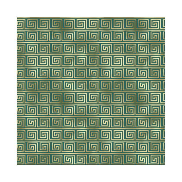 Teal and Gold Vintage Art Deco Greek Key Pattern by podartist