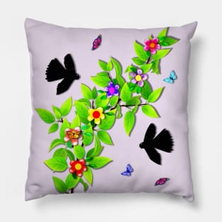 Black Morph Fantail and Butterflies Pillow