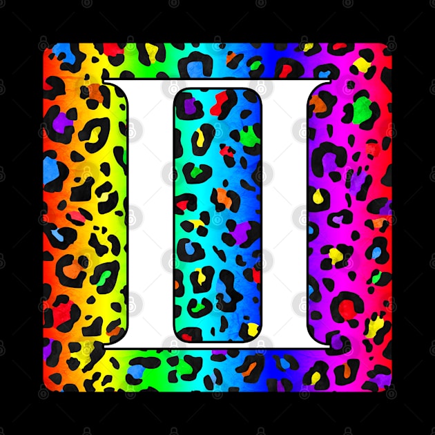 Gemini Zodiac Horoscope Rainbow Leopard Print Square Monogram by bumblefuzzies