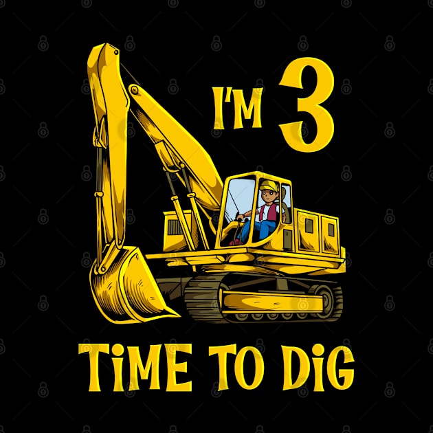 I'm 3 - time to dig - excavator 3 year old birthday by Modern Medieval Design