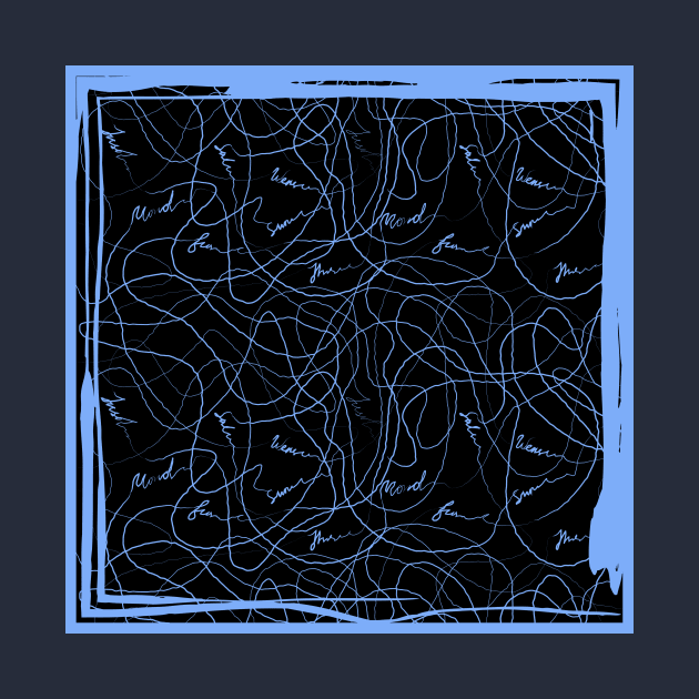 Abstraction with doodles in blue frame by Gerchek