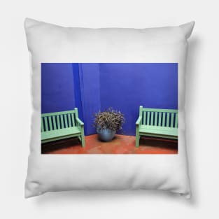 MAJORELLE GARDEN MARRAKECH; TRANQUIL SEAT AMID THE CITY CHAOS Pillow