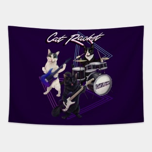 Cat Racket- Cat band on guitar, bass, and drums Tapestry