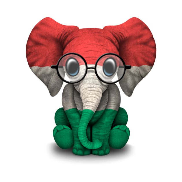 Baby Elephant with Glasses and Hungarian Flag by jeffbartels