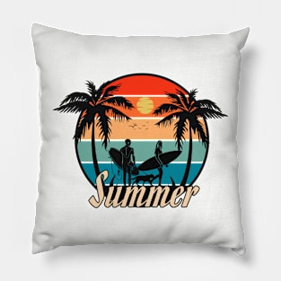 Summer Beach Vibes Palm Trees And Surfing Pillow