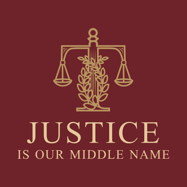 JUSTICE IS OUR MIDDLE NAME! LAWYER T SHIRT by Meow Meow Cat