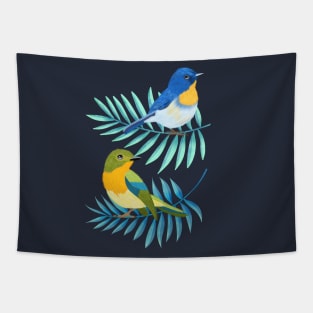 Tropical birds and palm leaves Tapestry