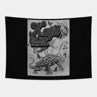 Vintage Kaiju Battle Royale BW Tapestry