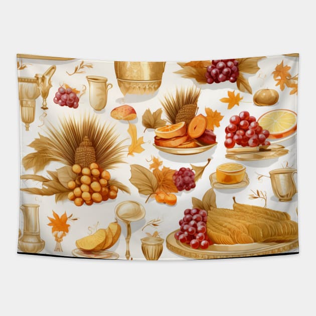 Thanksgiving inspired pattern with turkey, grapes and leafs Tapestry by HSH-Designing