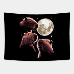 Three Capybara Moon Funny Capybara Meme Mystical Capybara Tapestry