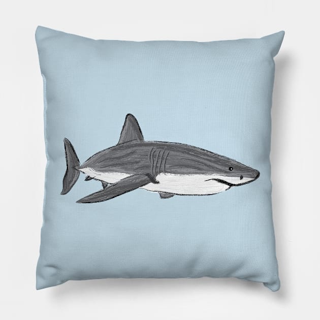 Artwork of a Great White Shark I Pillow by JDHegemann