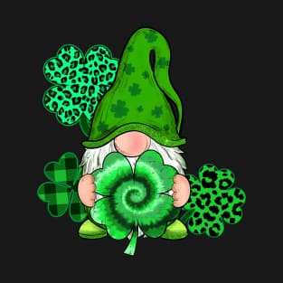 Happy St. Patrick's Day Leopard Tie Dye Shamrock Gnome T-Shirt