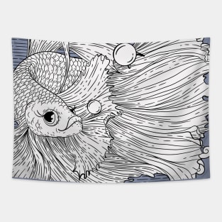 Betta fish illustration in line art wavy style. Tapestry